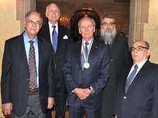 in the center - the president of the Ukrainian Canadian Congress, the president of Northland Power, Sоftсhоiсe Corporation - James Temerty; to the right of him – the businessman, billionaire, Ronald Lauder; on the left side of him – Yaakov Dov Bleich, Chief Rabbi of Kiev and all of Ukraine, the President of the Rabbis' Council of the Jewish Confederation of Ukraine.